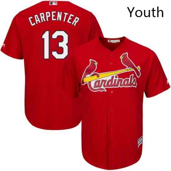 Youth Majestic St Louis Cardinals 13 Matt Carpenter Replica Red Alternate Cool Base MLB Jersey